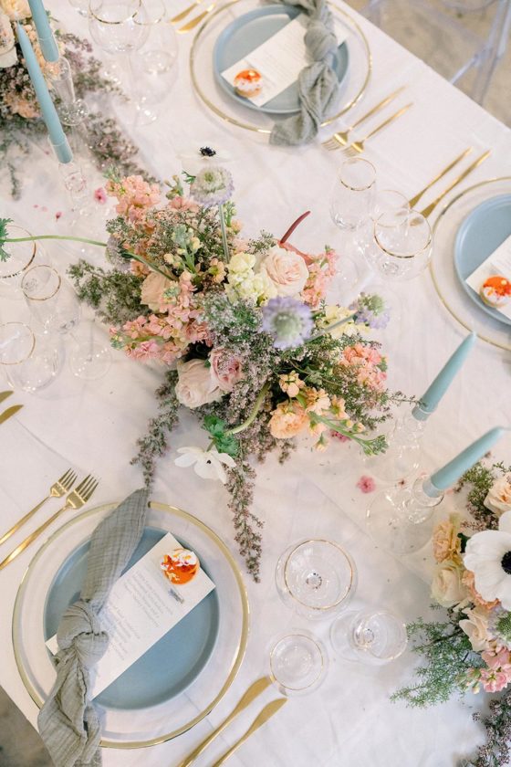 Styled Social Los Angeles: Indoor Avant-Garde Wedding Inspiration with Dusty Blues and Tangerine