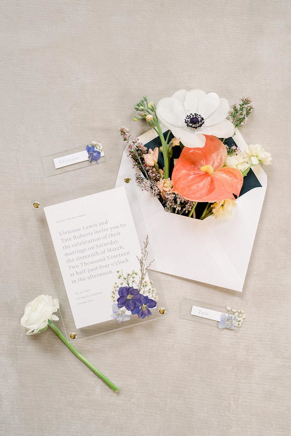 Styled Social Los Angeles Indoor Avant Garde Wedding Inspiration With Dusty Blues And Tangerine Ruffled