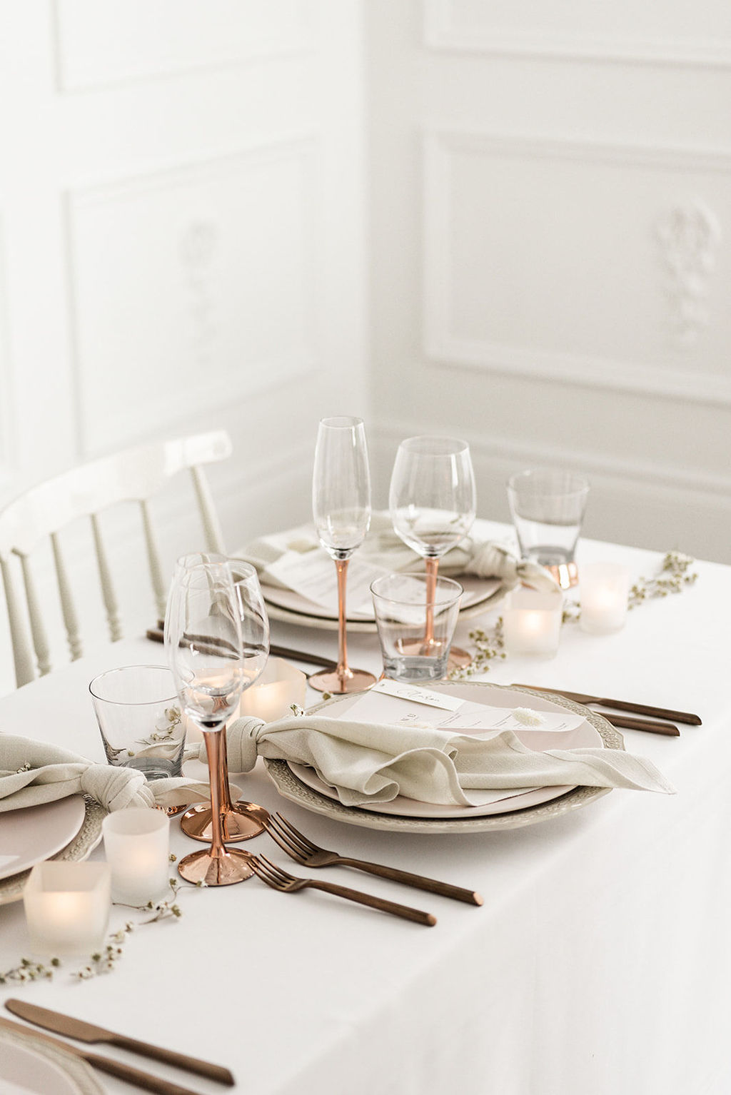 fine art copper weddint tablescape