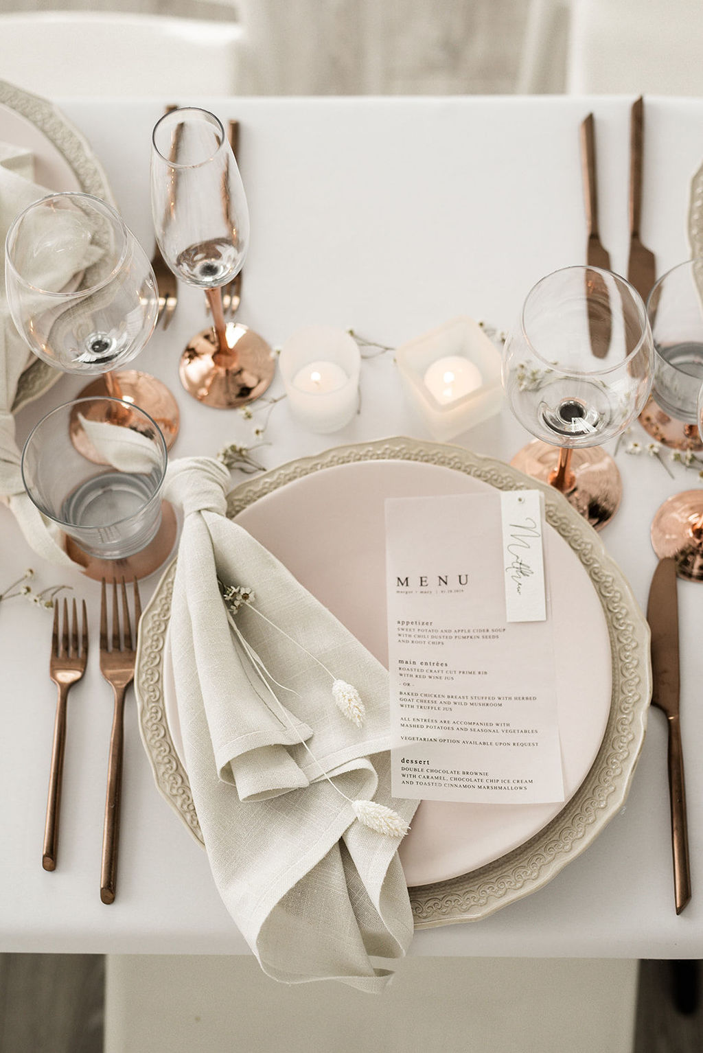warm whites tablescapes for winter weddings