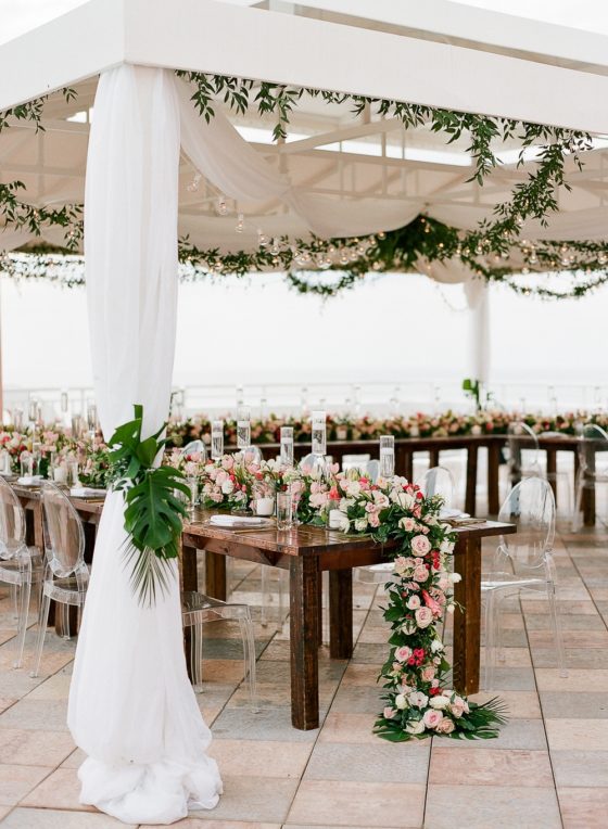 Tropical Florida Wedding on St. Pete Beach with Monstera Leaves Galore