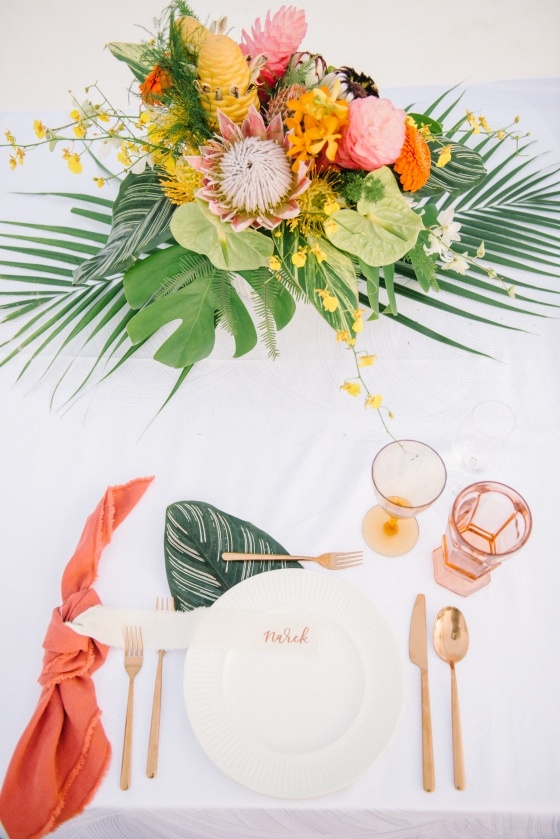 Tropical Maui Wedding With Bamboo and Monstera Leaves