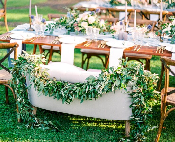 sweetheart table with greenery garland