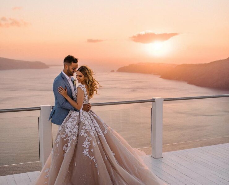 Steven Khalil modern blush wedding dress ballgown